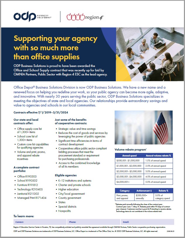 ODP Business Solutions Region 4 ESC Contract Flyer