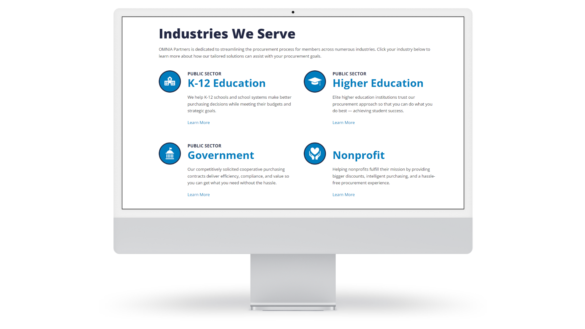 Industries Page on computer screen